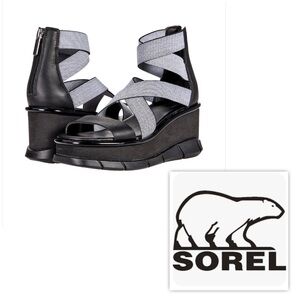 NIB $155 Sorel Women's 7.5 Leather Wedge Sandals Shoes Joanie III Sport Strap